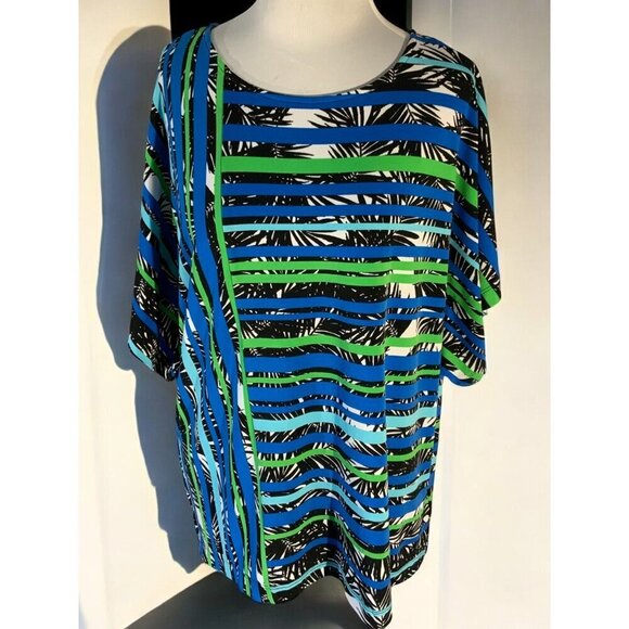 Ruby Rd Womens Multicolor Stretch Striped Lightweight Leaf Pattern Blouse Small - Picture 2 of 9